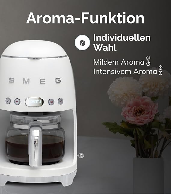 Smeg DCF02PKEU Filter Coffee Machine Aroma and Auto Start Function Glass Carafe up to 12 Cups 2 Intensity Levels Keep Warm Function 1050 W Pink