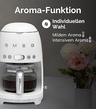 Smeg DCF02PKEU Filter Coffee Machine Aroma and Auto Start Function Glass Carafe up to 12 Cups 2 Intensity Levels Keep Warm Function 1050 W Pink