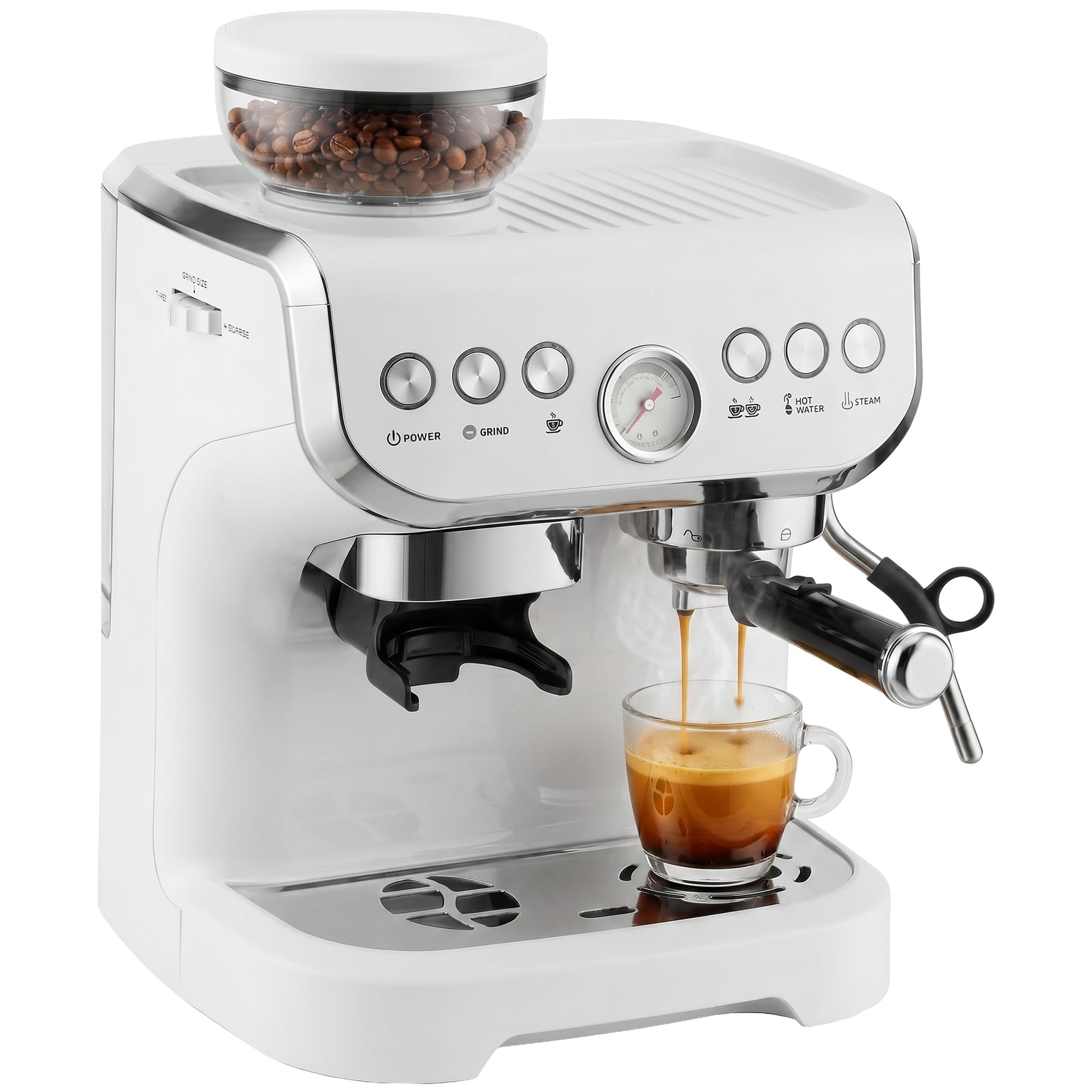 B&Q -  Espresso MachineBean Grinder & Steam Wand15 Bar PressureWhite