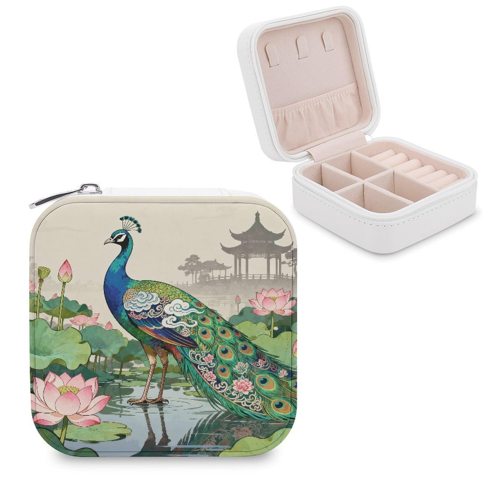 FekiLoot Peacocks And Flowers Jewelry Box Exquisite Jewelry Organizer Silver Gold Trinket Storage Case Multi Compartments Cute Earrings Ring Necklace Holder For Woman Household Gift