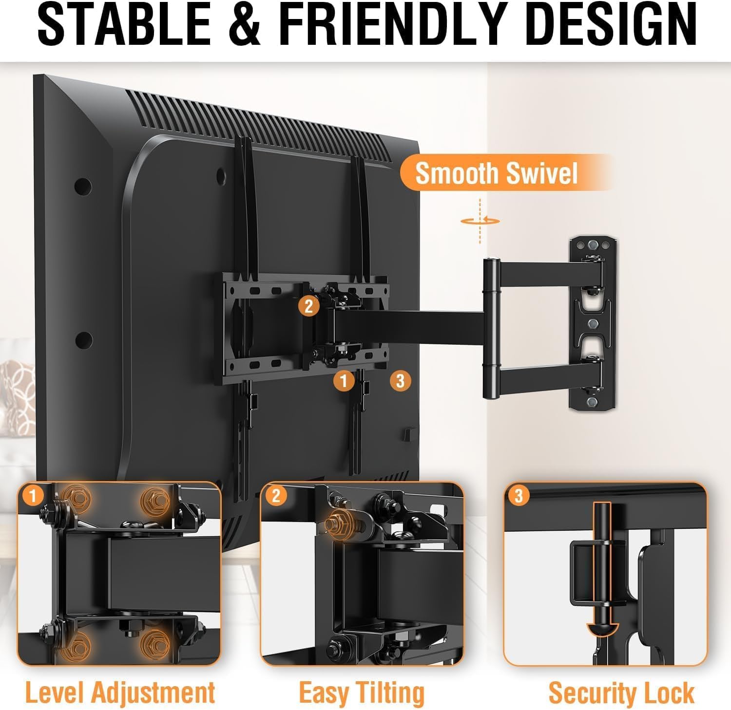 Features of stable and friendly TV mount design