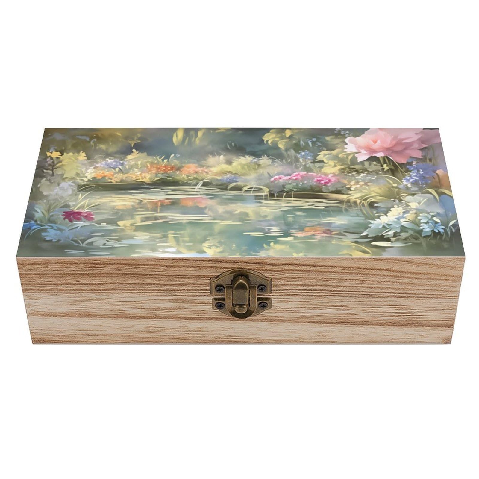 asbwuo Serene Water Lily Pond Vintage Wooden Keepsake Box