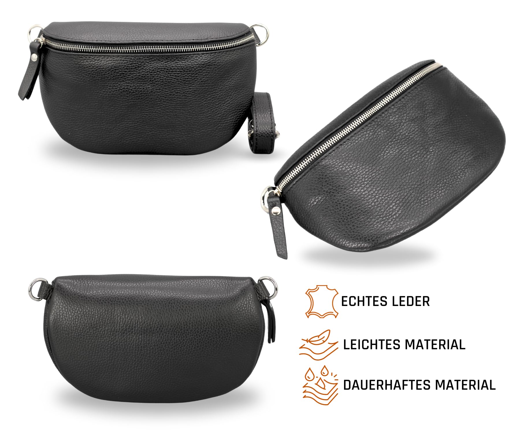 Adel Bags EMMA Silber Bauchtasche Echtleder Handgefertigt Crossbody Bag