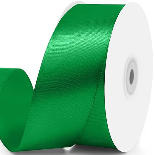 Quhora 1-1/2" x 50 Yards Satin Ribbon - Green Silk Ribbon with Spool - Ideal for Gift Wrapping, Floral Bouquets, Crafts, Wedding Party Decorations, Christmas and Sewing Projects