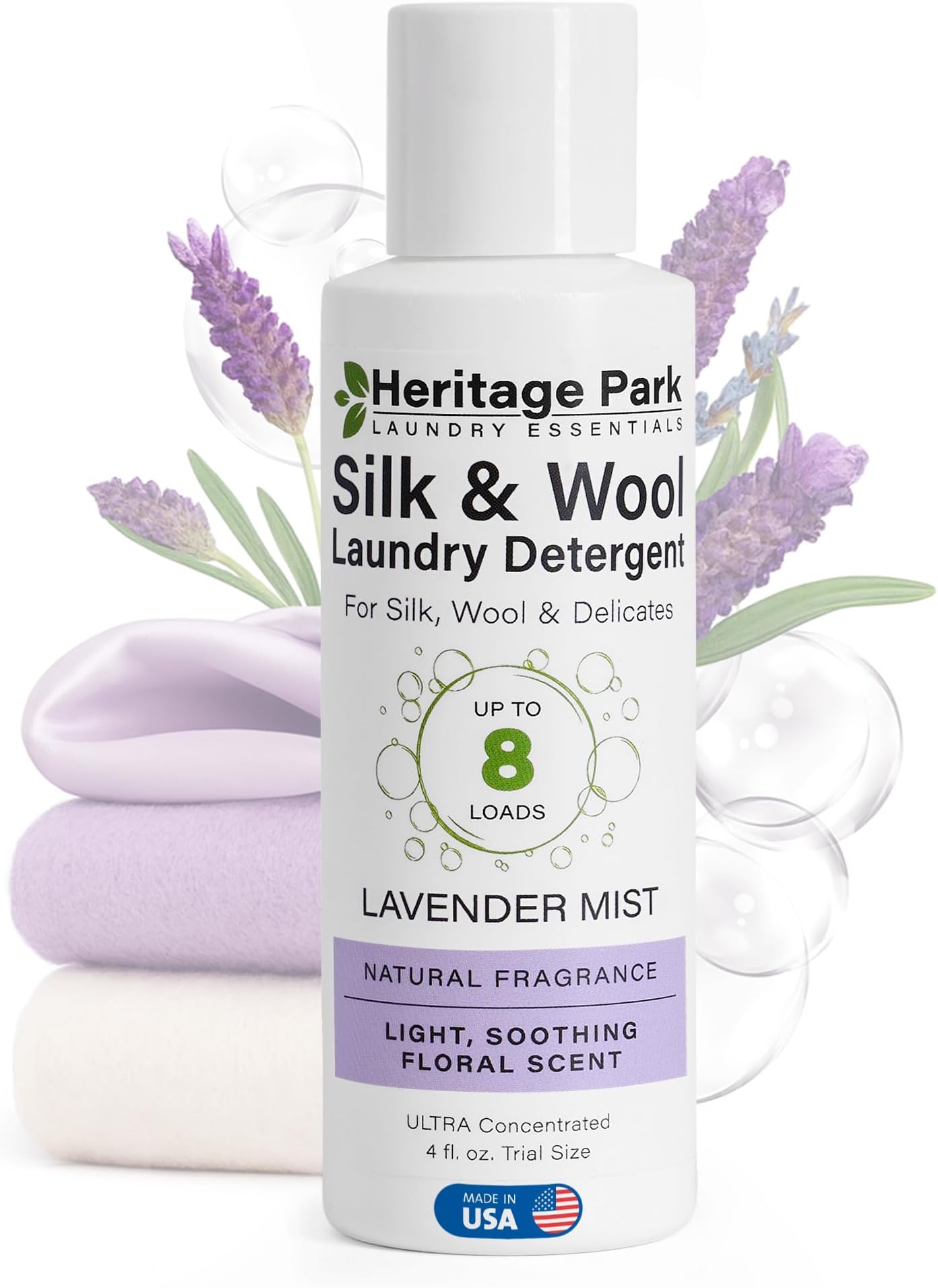 Heritage Park Silk & Wool All-Natural Lavender Mist Scent, pH-Neutral Laundry Detergent - Enzymes-Free, Ultra Concentrated (4 fl oz Trial Size)