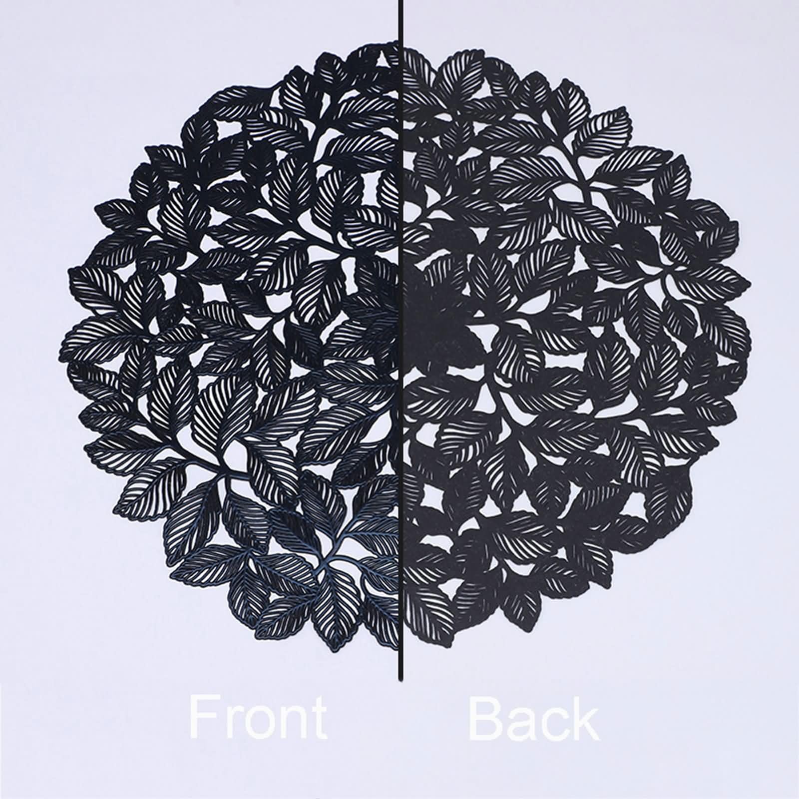 Set de Table Lavable 10PCS, 38 CM Noir Tapis de Table Antidérapant a Manger, Couleur Unie avec Motif de Feuilles