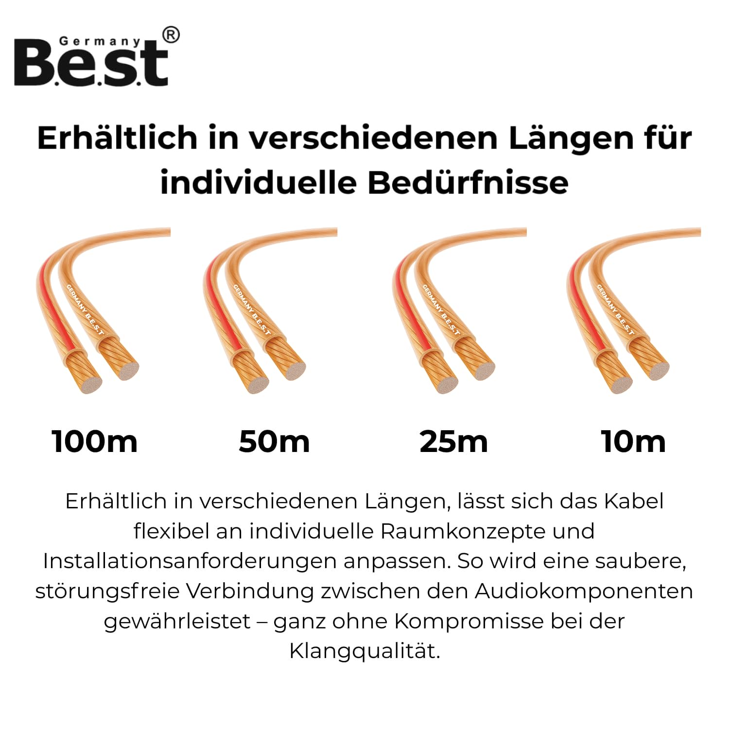 Germany B.e.s.t Cable de altavoz de 100 m, 2 x 2,5 mm², para altavoces y sistemas de cine en casa, cable de alta fidelidad CCA – cobre aluminio