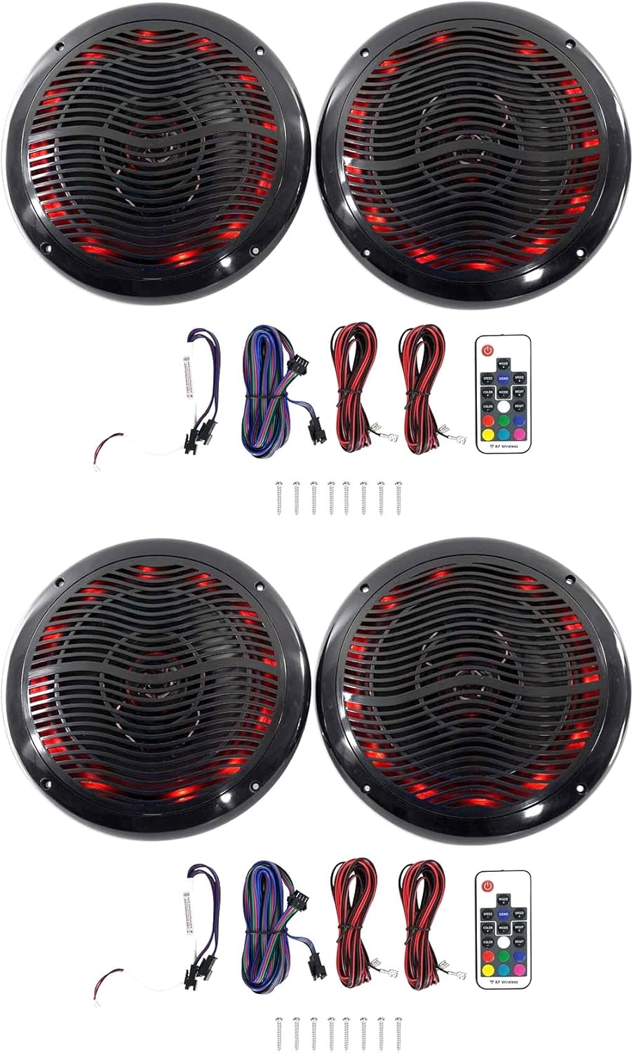 Rockville RMC65LB 6.5" 1200-Watt peak/600-Watt RMS 2-Way Marine Speaker with LED Light System, CEA Compliant, Waterproof and UV Resistant, for Boat Outdoor Audio, 4-Piece