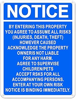 Not Responsible for Accidents or Injuries Sign, Enter at Your Own Risk Warning Sign,14.5"x11" .040 Rust Free Heavy Aluminu...