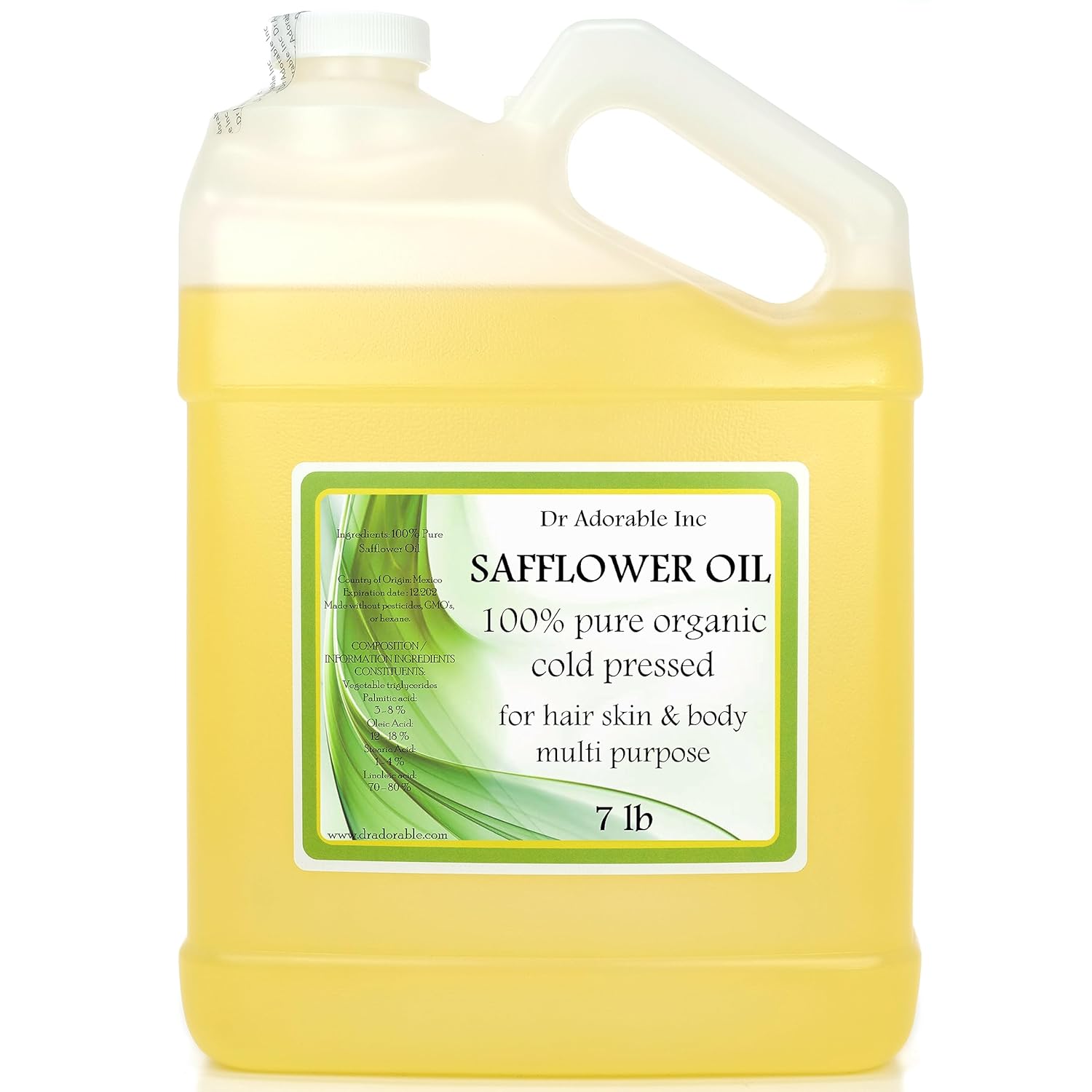 Dr Adorbale - 7 lb - Safflower Oil - 100% Pure Natural High Oleic Organic Cold Pressed