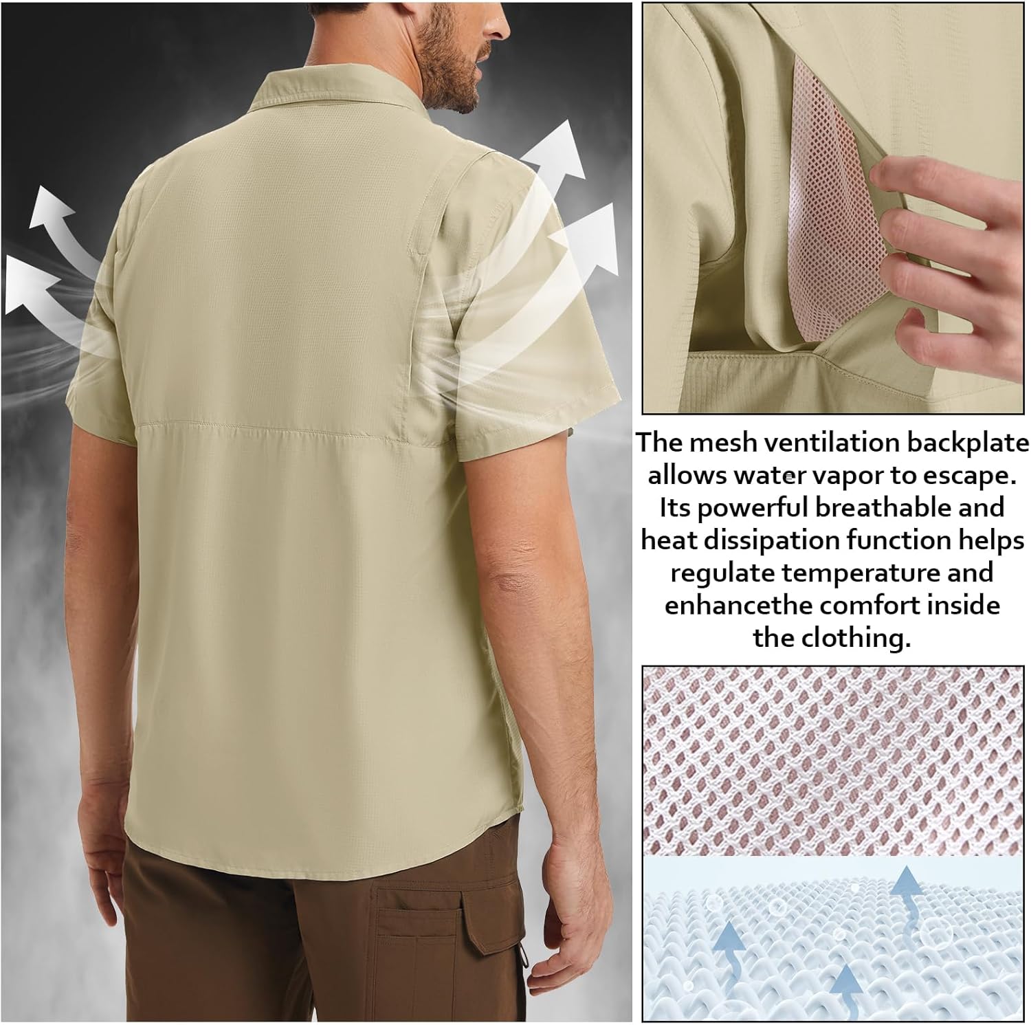 Men's Safari Hiking Fishing UPF 50+ UV Short Sleeve Button Shirt Lightweight Cooling Quick Dry Outdoor Sun Protection Shirts - Image 3