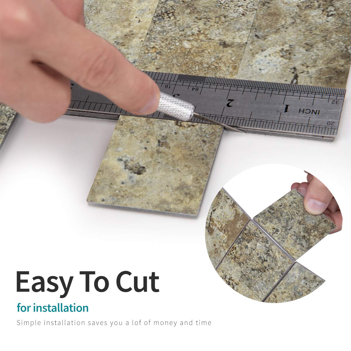 Exclusive Discount 50% Price Art3dwallpanels 5-Pack Peel and Stick PVC Sheet, Stickon Tile for Kitchen Backsplash, Bathroom Vanities, Fireplace Decor, 13.5 inchx11.4 inch,Ecru Gneiss