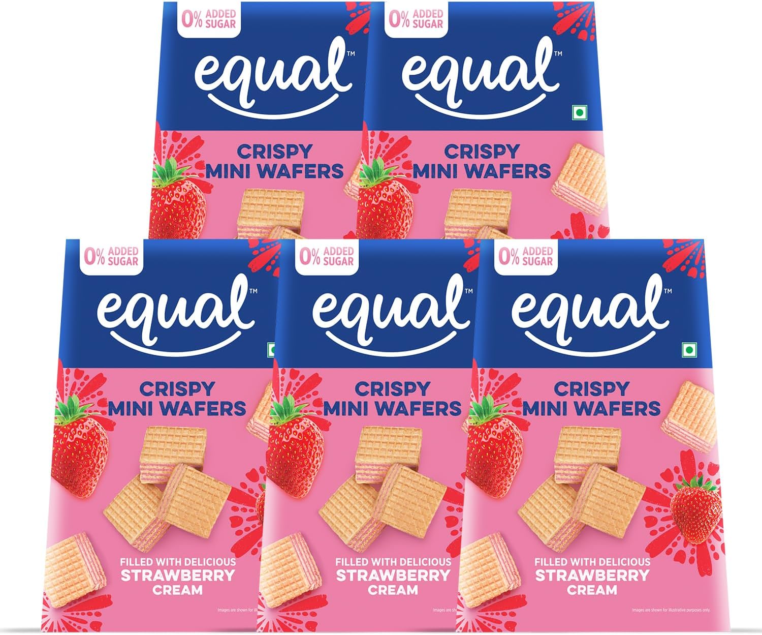 Equal Strawberry Wafer Cubes (Sugar-Free) | Pack of 5 (100g each) | 0% Added Sugar & 100% Taste | Flavored Wafers | Crunchy Creamy Wafers
