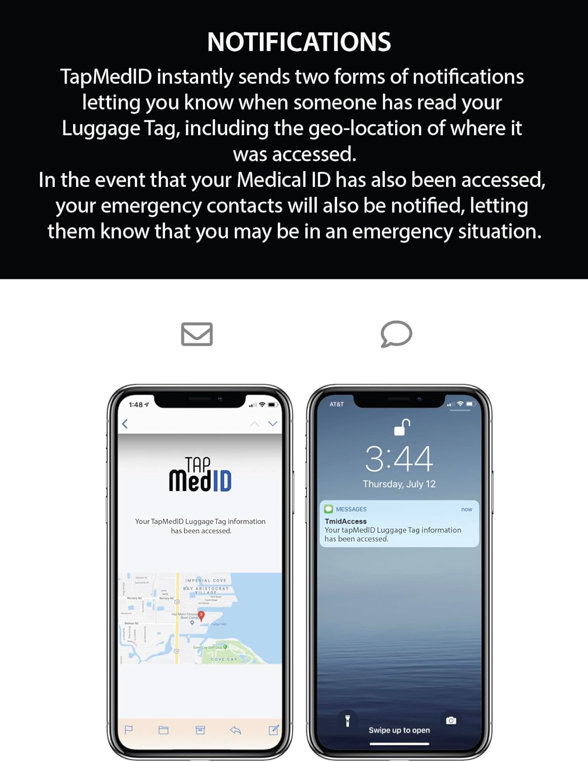 Travel Security Luggage Tag + Medical ID Bracelet | Essential for Travelers | Pack of 2 Tags | Ideal for Baggage, Suitcases, Backpacks | No Subscriptions Required | Medical ID Included