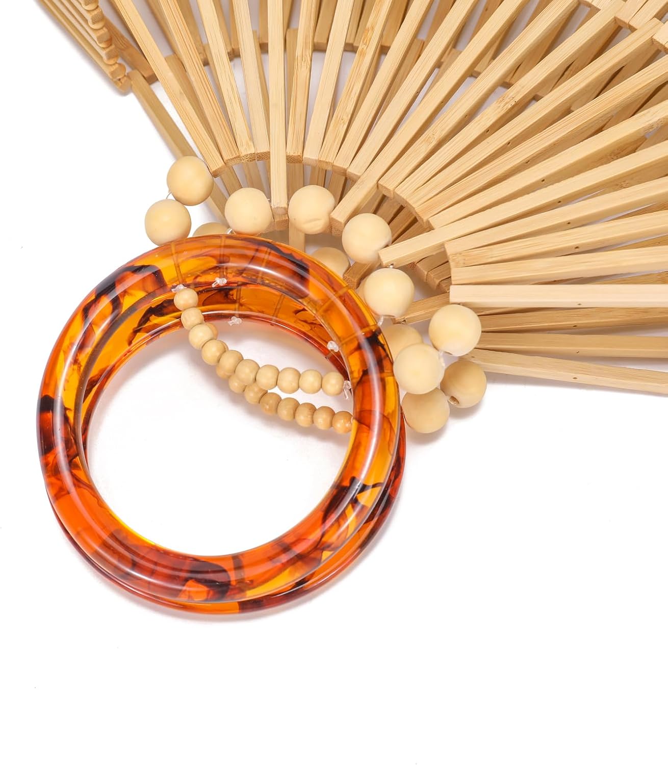 Bamboo Purses for Women Natural Bamboo Acrylic Handle Clutch Small Tote Elegant Evening Bag for Vacation Wedding Travel