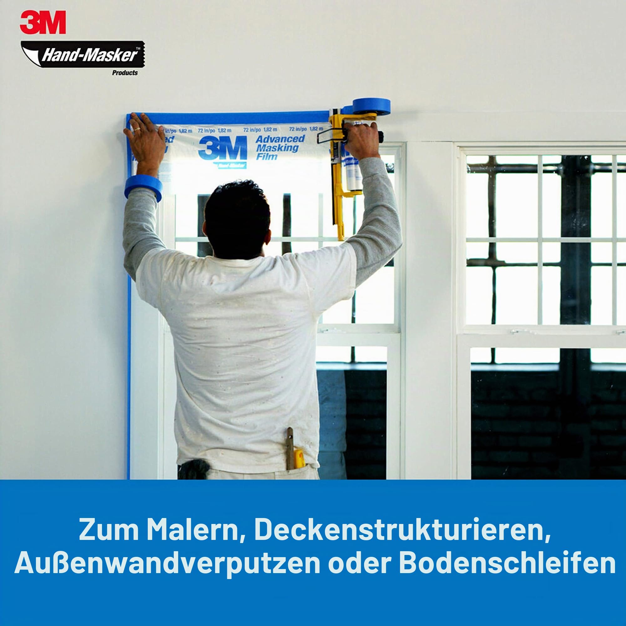 3M Hand-Masker Advanced AMF99-8C Abdeckfolie, 8 Rollen, 251,5 cm x 27,4 m, statische Haftung hält die Folie an Ort und Stelle, verhindert das Durchlaufen von Flüssigkeiten, abblätterfest, für den