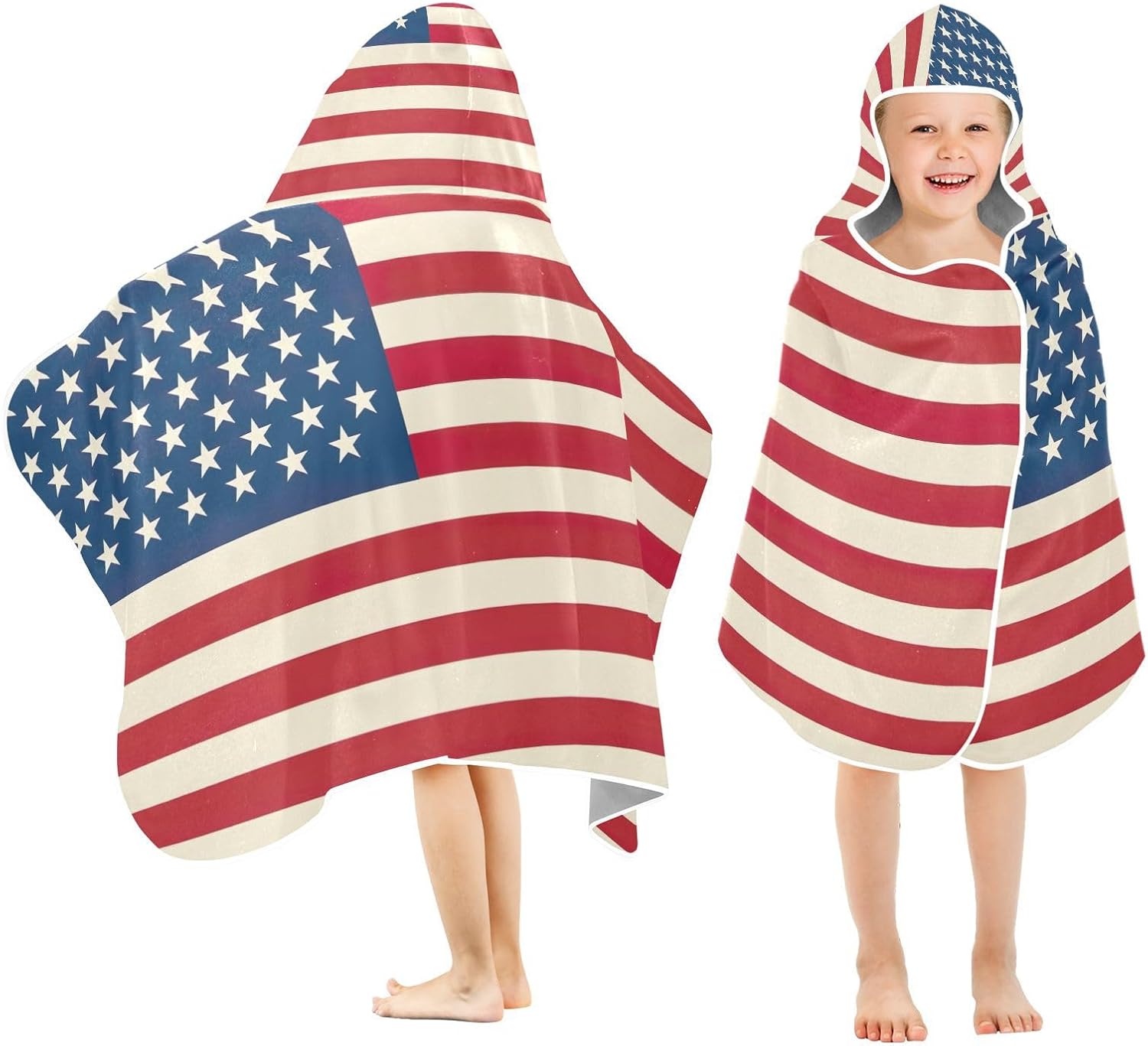 Kigai Hooded Towel for Kids United States Flag Beach Towel, Soft Shower Pool Hooded Bath Towel Wrap for Kids, Toddler Boys Girls - 23.5" x 50"