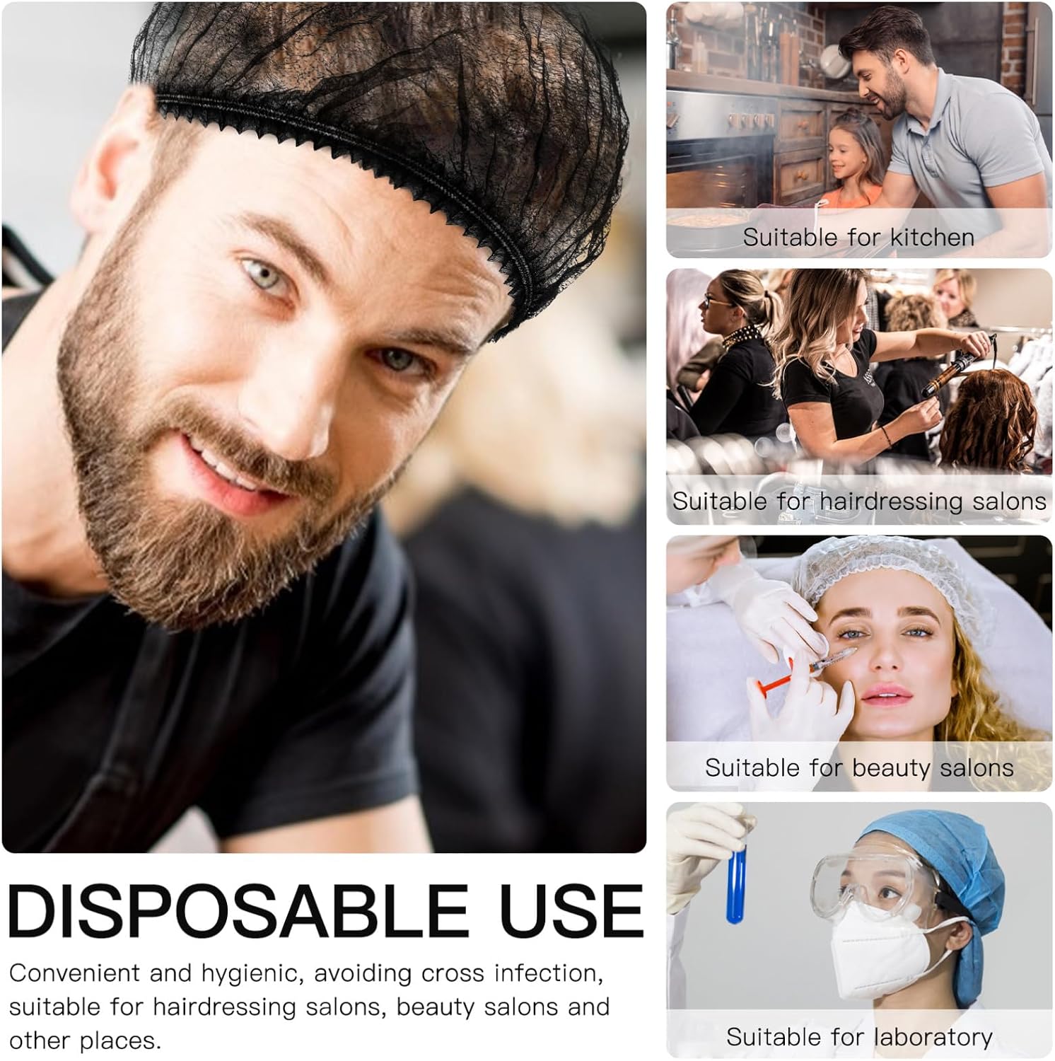 200pcs Disposable Hair Caps Elastic Covers for Hair Salons Food Service Laboratories Nonslip Versatile Use Comfortable Fit Non-woven