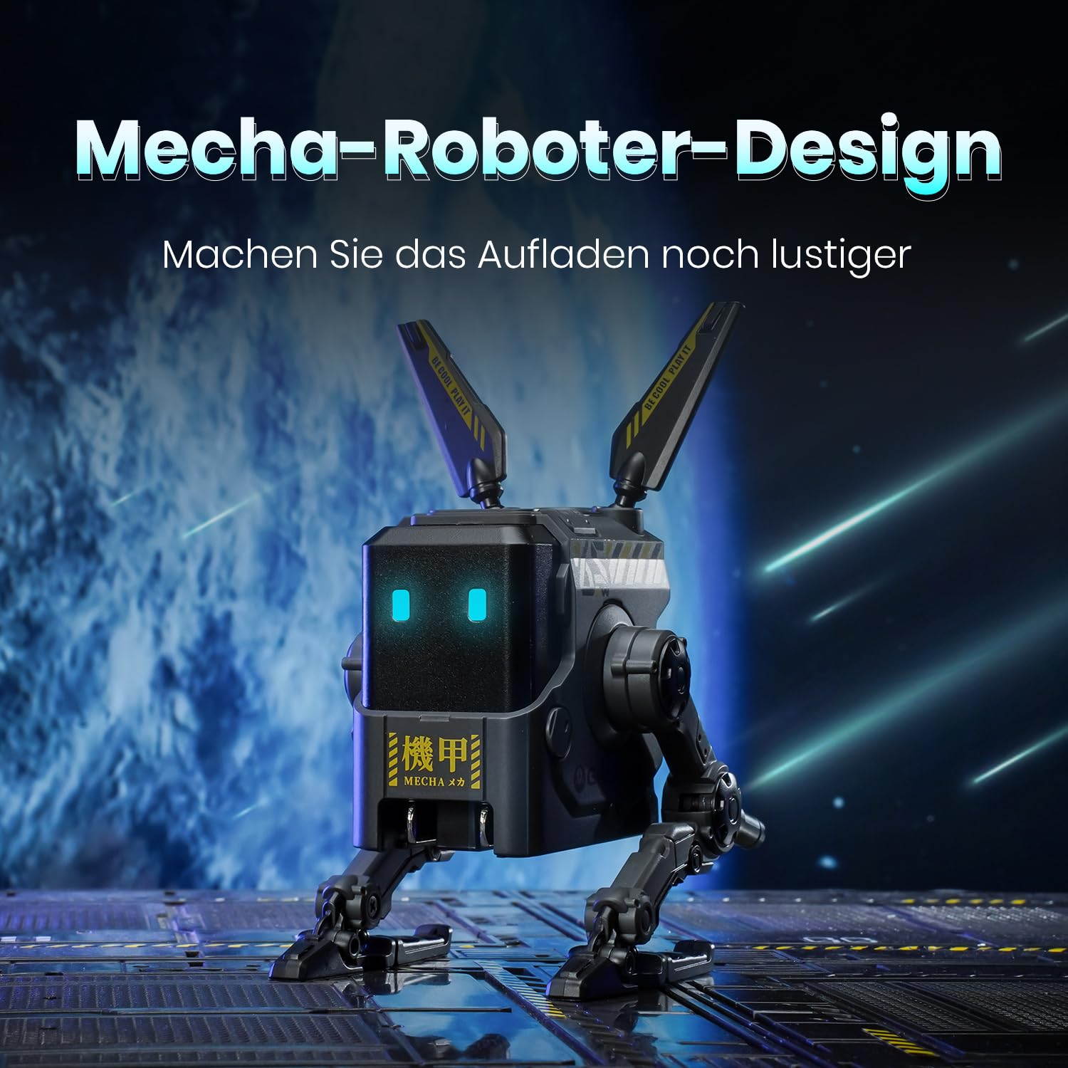 GRAVASTAR 65W GaN Robot USB-C Ladegerät mit 3 Anschlüssen | Futuristischer Roboter-Ladeadapter mit klappbaren Beinen, 2 USB-C- & 1 USB-A-Anschluss für Schnellladen