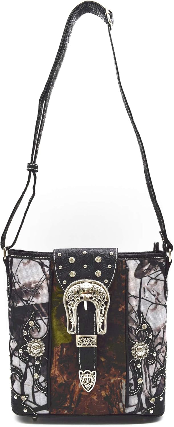 Camouflage Rhinestone Cross Pistol Buckle Western Crossbody Handbags Cowgirl Country Studded Purse Women Single Shoulder Bag | Rhinestone, Cross, Pistol, Buckle, Cowgirl, Country