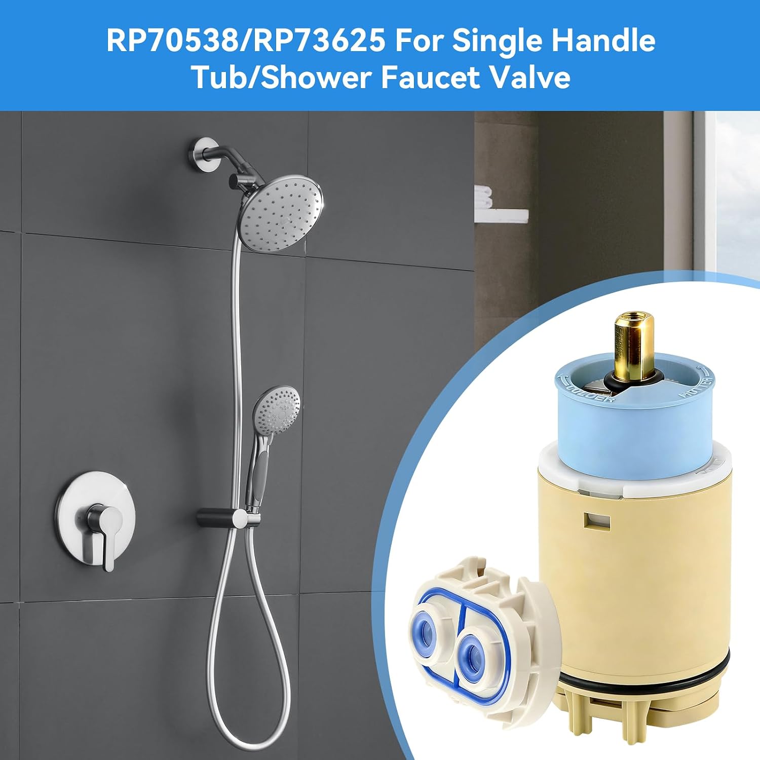 1 Pack RP70538/RP73625 Single Function Pressure Balance Cartridge Replacement, Shower Cartridge Compatible with Peerless/Delta Single Handle Tub/Showers Faucet (Check Valve Included),Easy To Install