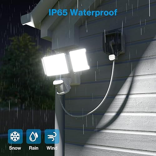 Miniatura 9 de Olafus Luz de exterior con sensor de movimiento de 55 W, 2 unidades de luz de inundación de movimiento, 3 cabezales, luz de seguridad LED de 5500 lm
