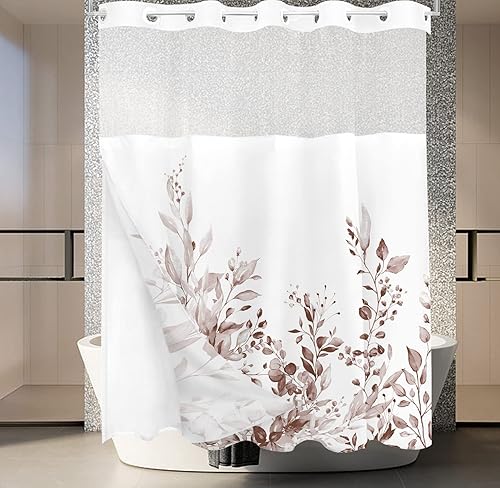 Vista 280 de Tititex - Juego de cortinas de ducha de eucalipto verde oliva, hojas de acuarela en la parte superior con decoración floral de baño, 60 x 72 Hojas