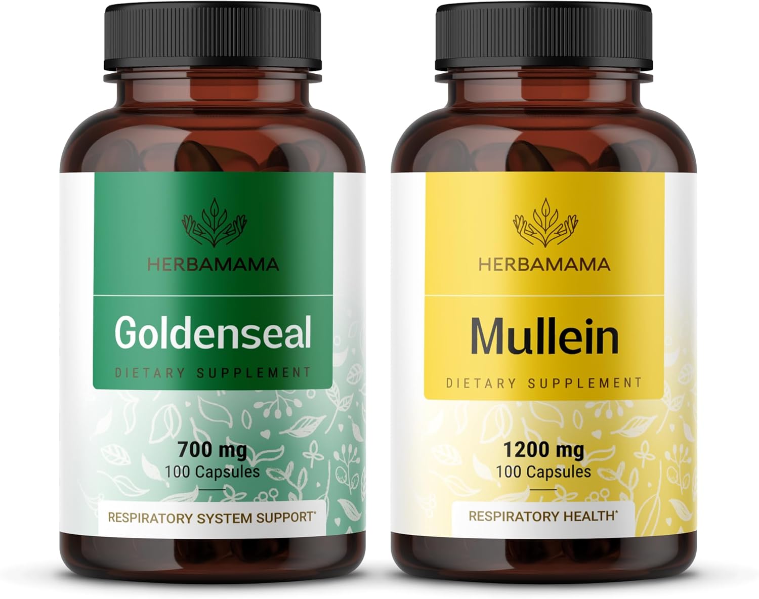 HERBAMAMA Goldenseal and Mullein Leaf Capsules Kit - Bundle of 700 mg Goldenseal Root and 1200 mg Mullein Leaf Capsules - Vegan, Non-GMO, Gelatin-Free - 2 Pack