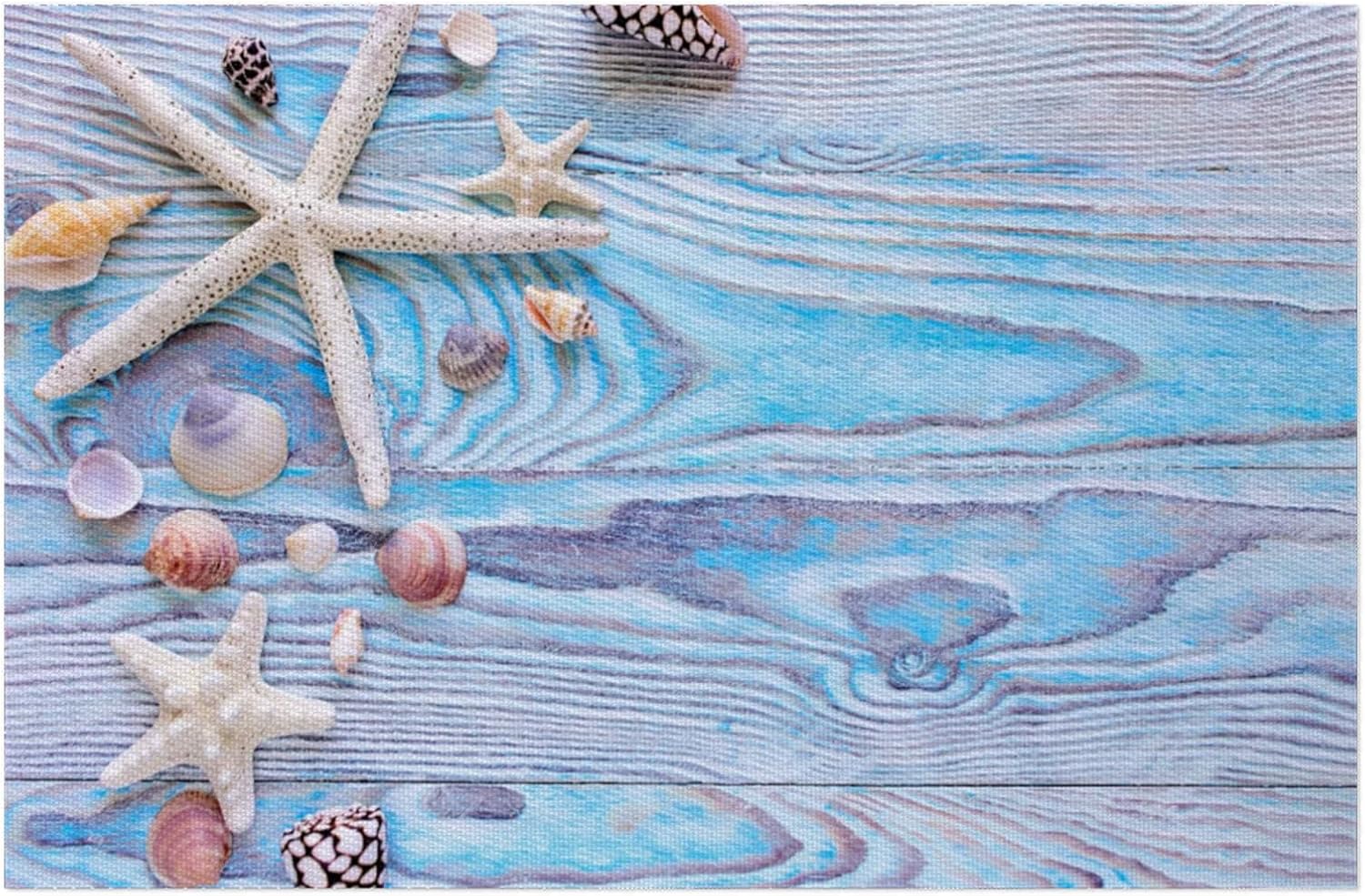 Wood Shell Beach Texture PVC Placemats Set of 6 Wipeable Table Mats Washable Heat Resistant Non Slip Vinyl Dining Table Mat for Kithen Indoor Outdoor Patio Farmhouse Place Mats Decorative