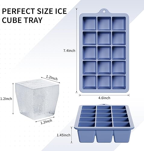 Miniatura 4 de Bandeja de silicona para cubitos de hielo, paquete de 3 moldes para cubitos de hielo, bandejas de hielo para congelador con tapa para whisky, comida