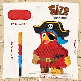 Wernnsai Pirate Piata - Pirate Parrot Piata with Blindfold and Bat for Boys\' Birthday Party Adventure Theme Decorations