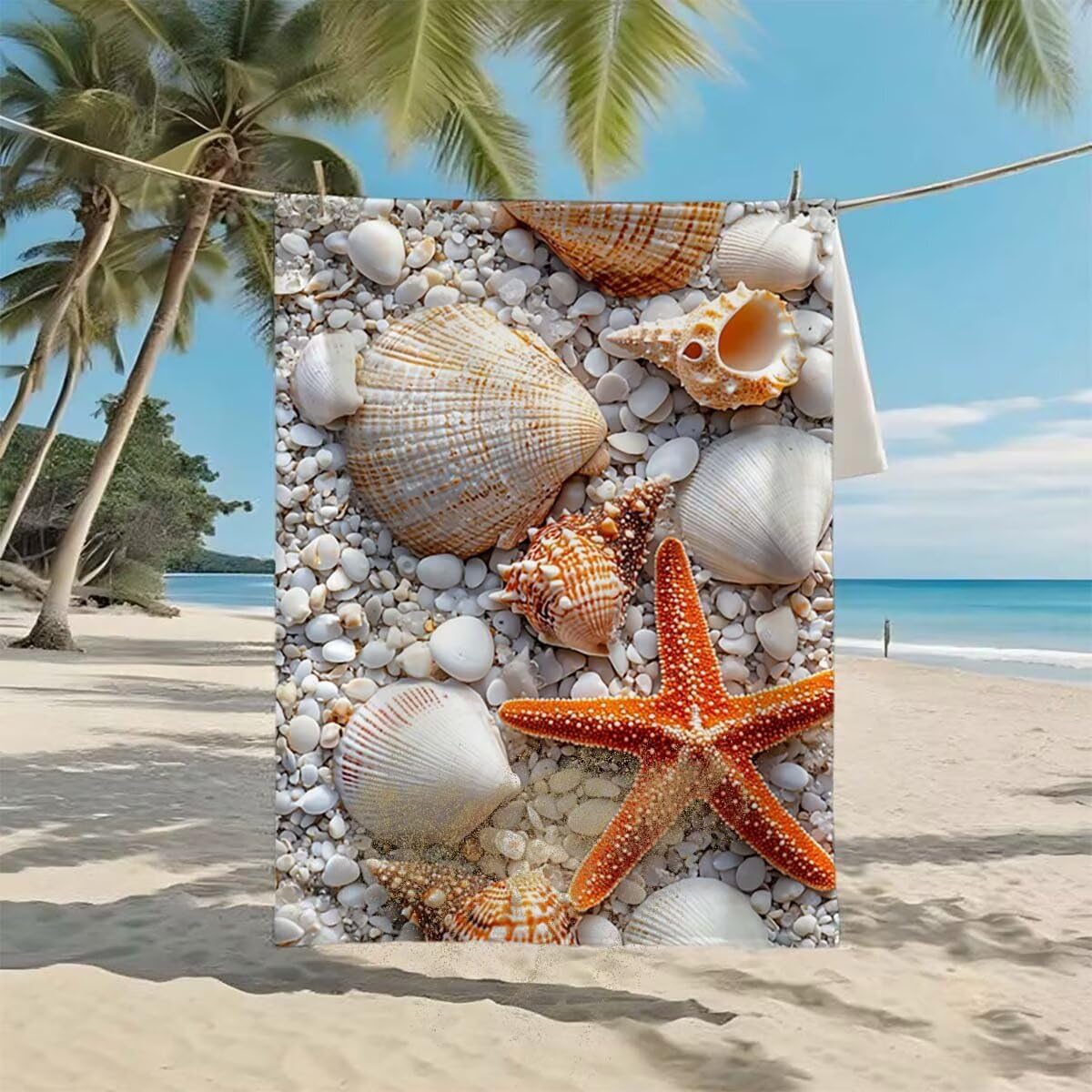Toalla de Playa Grande 220x100cm/35x70cm, Juego de 2 Toalla Microfibra XXL de Antiarena, Toallas Playa Suave Ligera, Absorbente Secado Rápido Beach Towel Viaje, Regalo Mujer Hombre (Estrella Mar) C-40