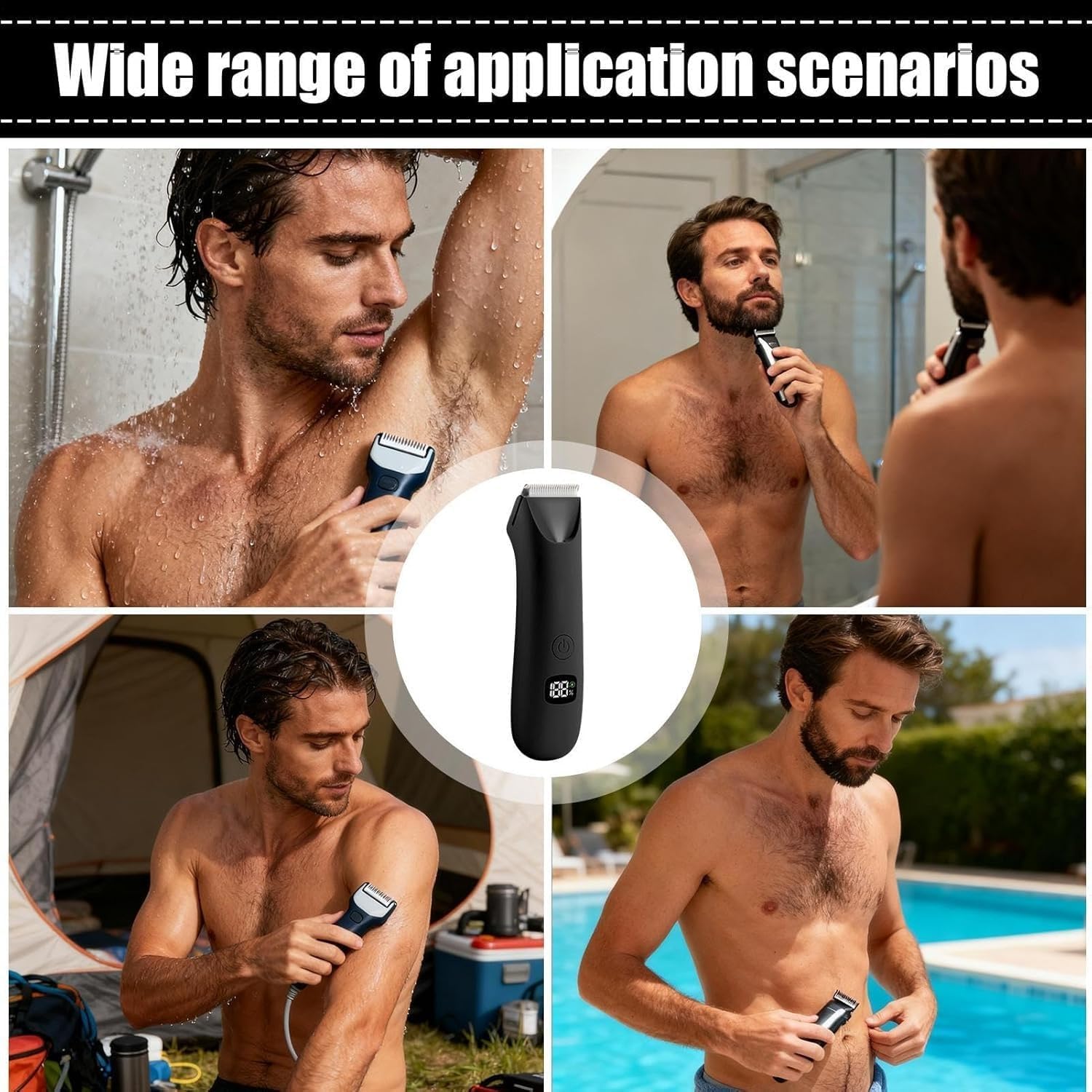 Intimate Clipper, Men's 4-in-1 Waterproof Intimate Clipper, Wet & Dry Waterproof Razor with Integrated LED Charging Base, LED Screen, for Armpits, Spins, Legs