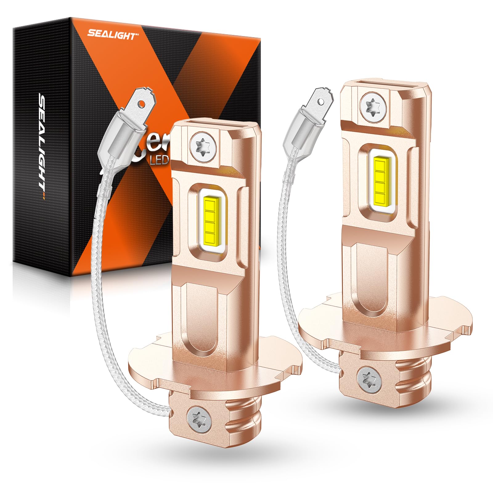 SEALIGHT H3 LED Fog Light Bulb, Upgrade 14000LM 600% Super Brighter 1:1 Mini Size Plug-n-Play, Super Heat Dissipation Performance, H3ll H3 Led Bulb Fog Lights for Car, Truck, SUV, Pack of 2