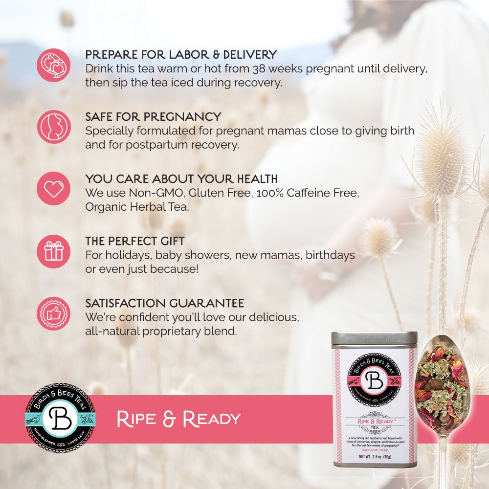 Birds & Bees Teas - Red Raspberry Leaf Tea Pregnancy, Ripe & Ready Third Trimester Tea to Prepare Your Body for Labor and Birth - 30 Servings, 3.5 oz