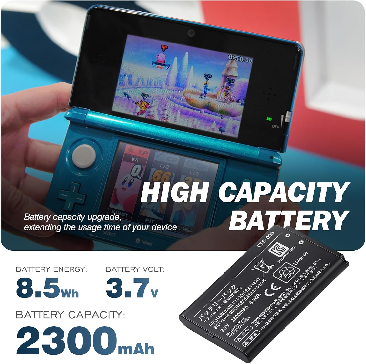 CTR-003 Battery Replacement for 3DS 2DS,Upgraded Battery, Compatible with Nintendo 3DS N3DS / Old 3DS / New 2DS /2DS CTR-001 MIN-CTR-001 Gaming Console(Not for New 3DS, 3DS XL) image 2