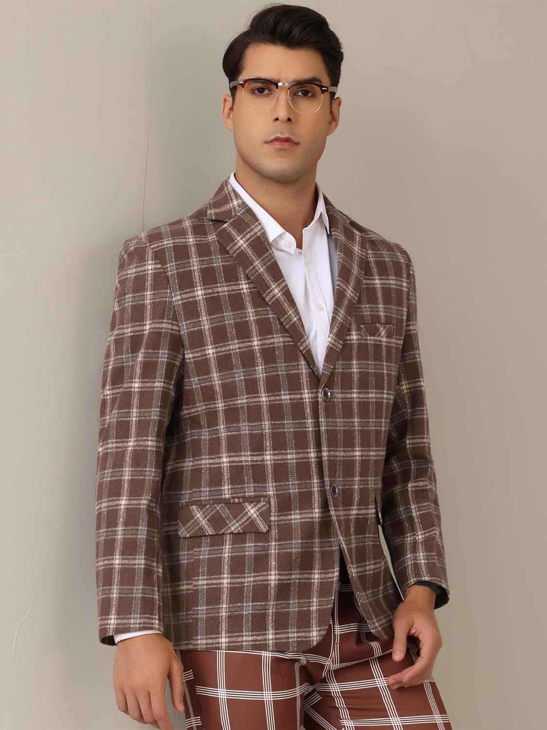 Lars Amadeus Plaid Blazers for Men's Color Block Business Checked Patterned Sports Coat