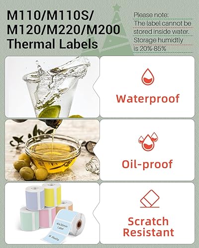 Miniatura 10 de Phomemo Etiqueta de 1.97 x 1.18 pulgadas, 6 rollos de papel térmico M110M110SM120M200M220, etiqueta autoadhesiva cuadrada multiusos, 230