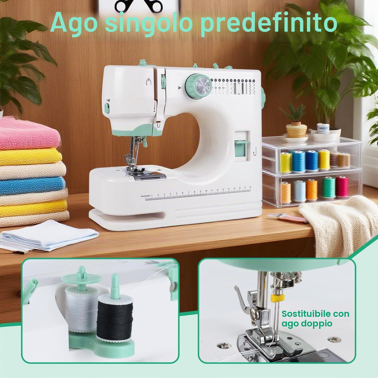 Macchina da Cucire Elettrica Portatile con Piede a Doppio Intercambiabile | 12 Punti Regolabili, Kit Completo con 20 Stoffe Floreali, Pedale & 60+ Accessori per Principianti, Fai da Te
