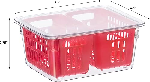 Miniatura 3 de Oggi Contenedor de bayas para nevera, canasta de doble colador, contenedores ideales para refrigerador, incluye inserto de colador de bayas (8.75 x