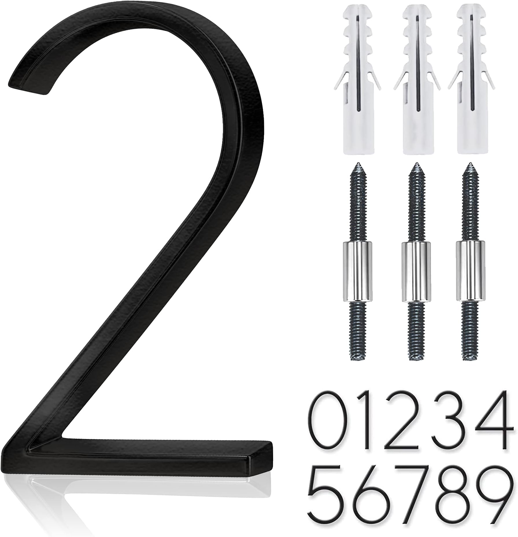5" Stainless Steel Floating House Number, Metal Modern House Numbers, Garden Door Mailbox Decor Number with Nail Kit, Coated Black, 911 Visibility Signage (2)