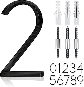 5" Stainless Steel Floating House Number, Metal Modern House Numbers, Garden Door Mailbox Decor Number with Nail Kit, Coated Black, 911 Visibility Signage (2)