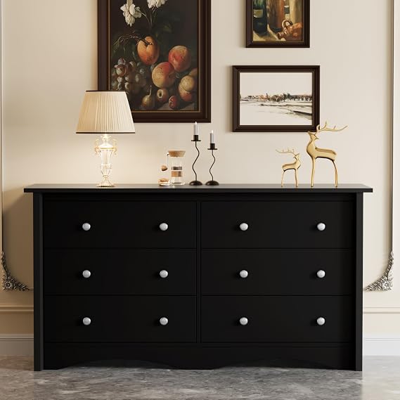 Furmax Dresser for Bedroom, 47.2 Modren Chest of 6 Drawers, Black
