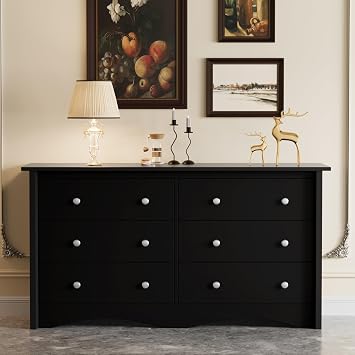 Furmax Dresser for Bedroom, 47.2 Modren Chest of 6 Drawers, Black