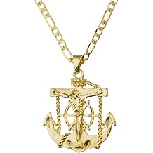 14K White Gold Plated Anchor Jesus Crucifix Cross Pendant Necklace for Women Men Saint Patron Pendant Religious Jewelry