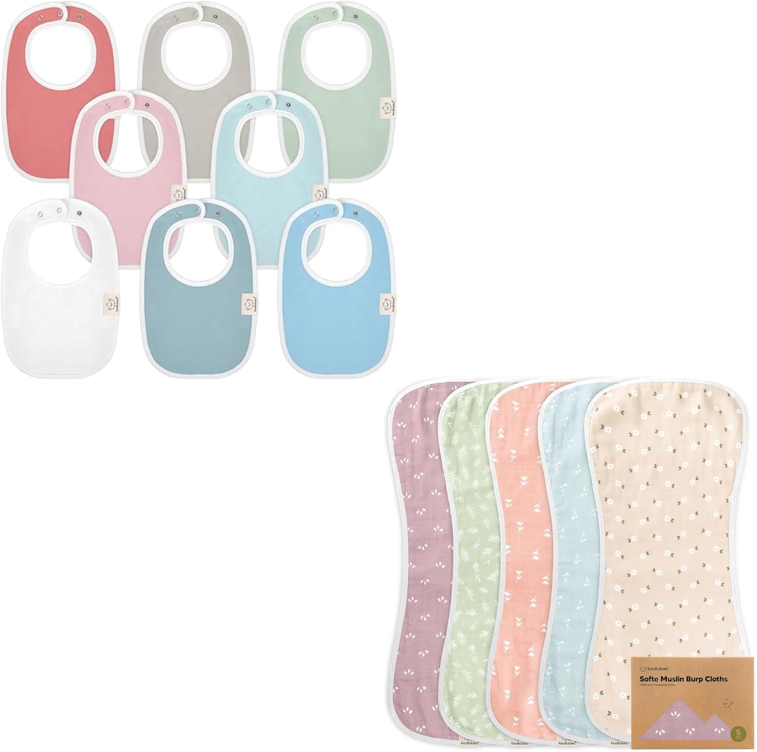 KeaBabies 8-Pack Baby Bibs for Girls & Boys and 5-Pack Burp Cloths Baby Girl, Boy - Teething Baby Bibs for Boy, Girl - Large Burping Cloths for Babies - Newborn Bibs for Baby Girl, Boy