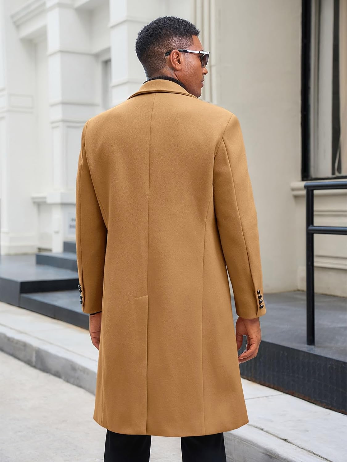 Yousify Mens Double Breasted Trench Coat Notched Lapel Mid Long Peacoat Winter Casual Business Overcoat - Image 4