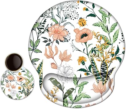 DINKY Ergonomic Mouse Pads, Cute Mouse Pad with Wrist Rest Support Gel, Non-Slip PU Base Mouse Mat with Memory Foam for Home, Office and Gaming, Easy Typing & Pain Relief Beautiful Floral