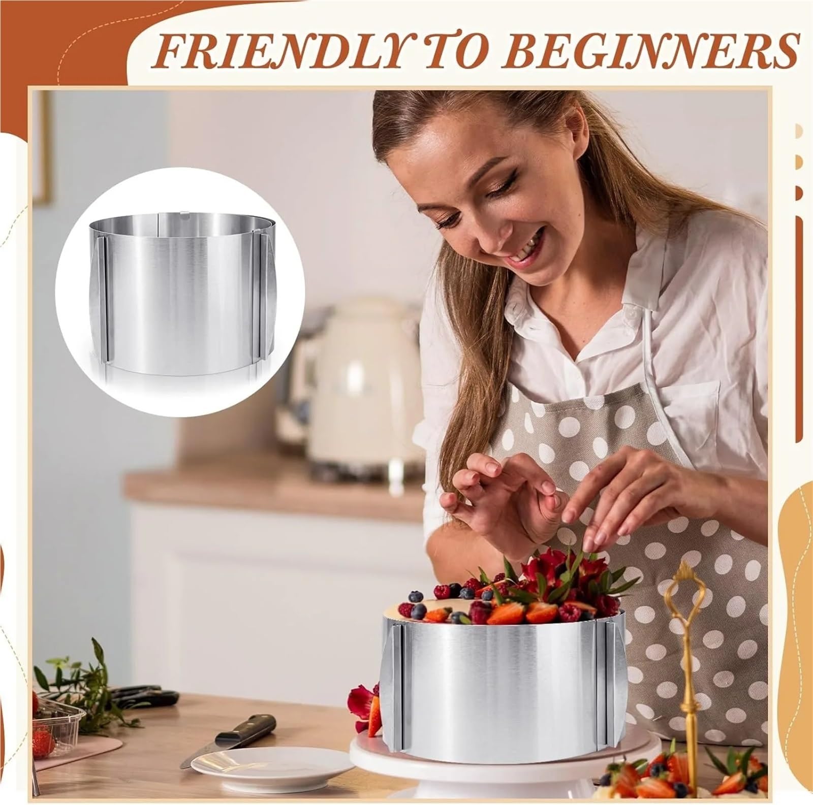 Verstellbare Tortenringform, Einstellbar for Backen 430 Edelstahl 6-30cm mit Skala Kuchenbackformen for Backen von Kuchen, Brot(Height 12cm)