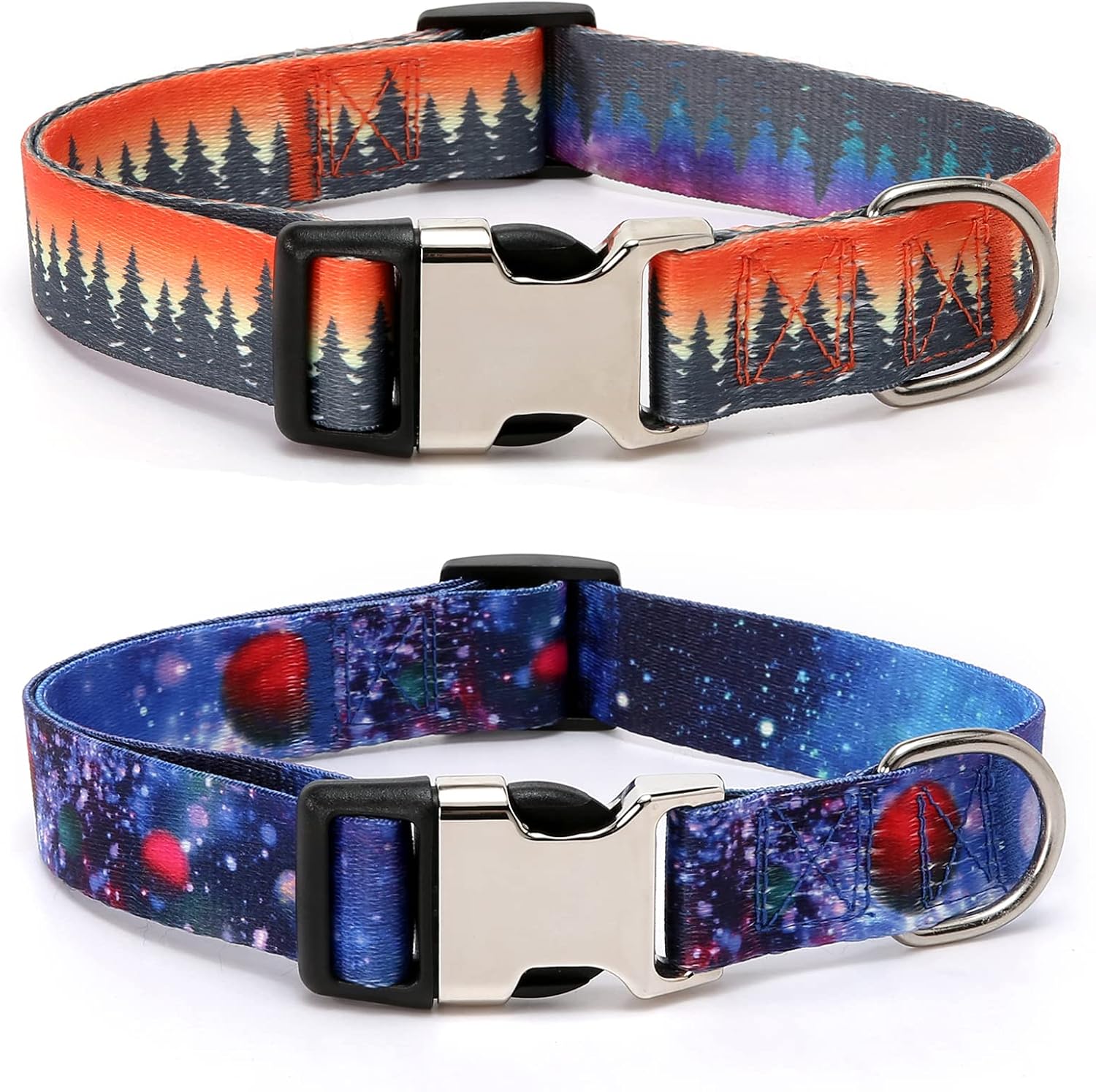 2Pcs Metal Buckle Dog Collar, Print Adjustable Soft Dog Collar Cute for Small Medium Large Dogs (L(15-24IN), Forest)